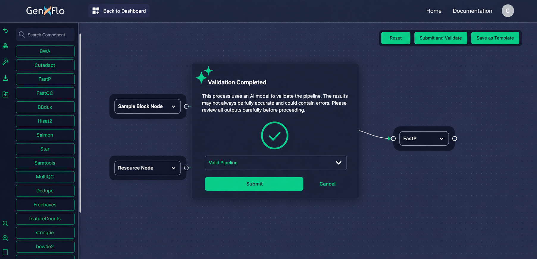 GenXflo workflow validation completed with a valid pipeline